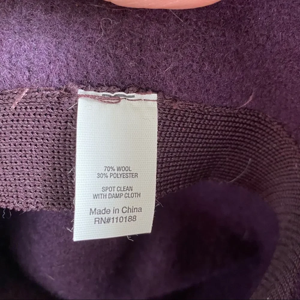 Purple beaded embroidered wool poly bucket hat - Picture 3 of 3
